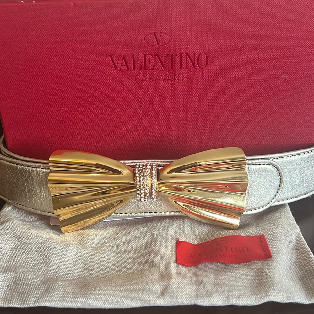 Valentino Vintage Metallic Silver and Gold Bow Belt